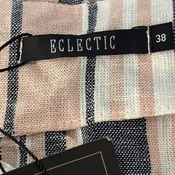 Eclectic Button Front Linen Blend Tank Women's 38 Pink Navy White Stripe NWT - Picture 10 of 12